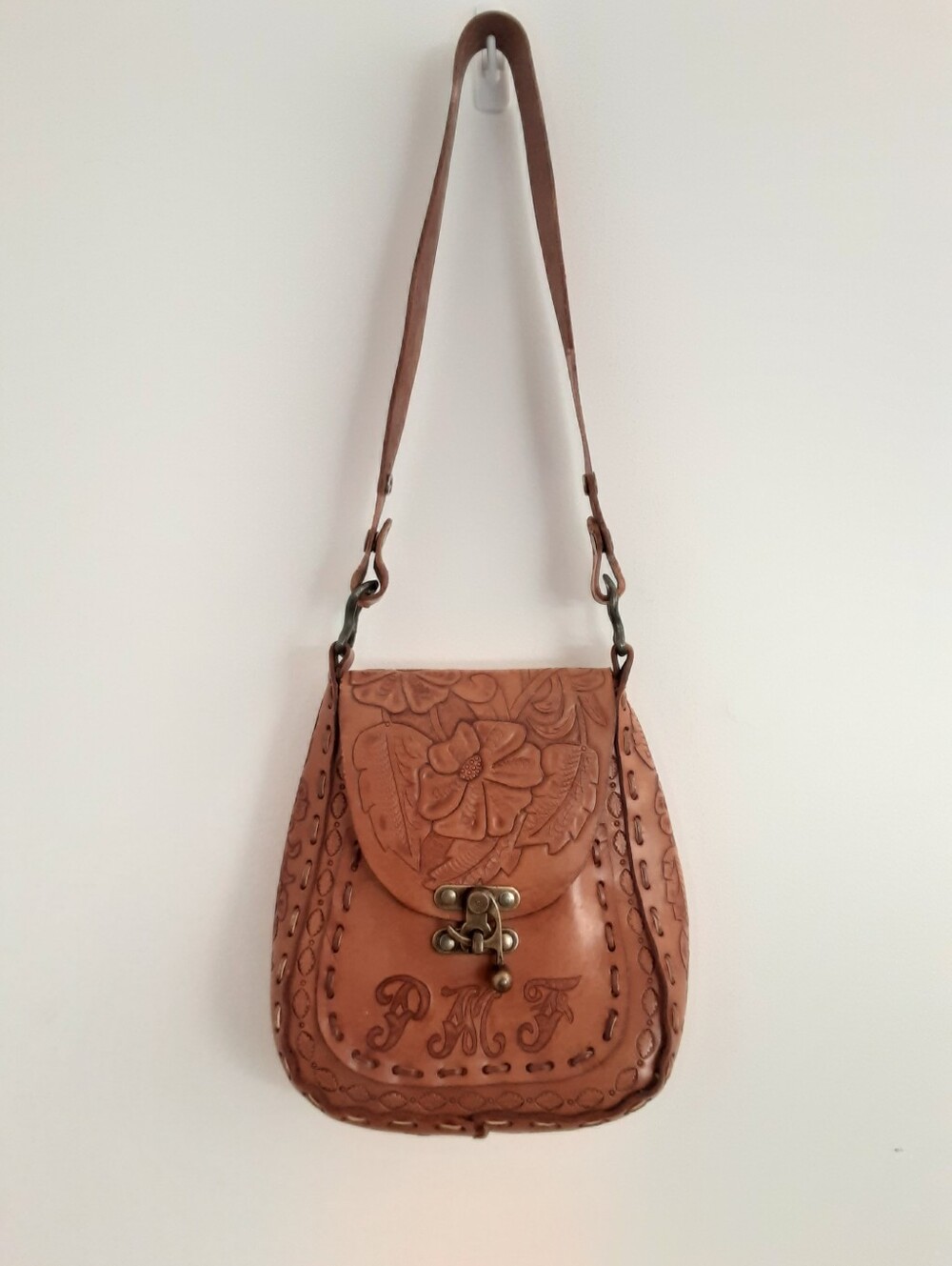 Unbranded Vintage Tooled Leather Bag Shoulder Handbag Floral Personalized PMF